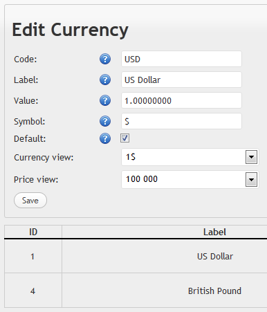Edit currencies